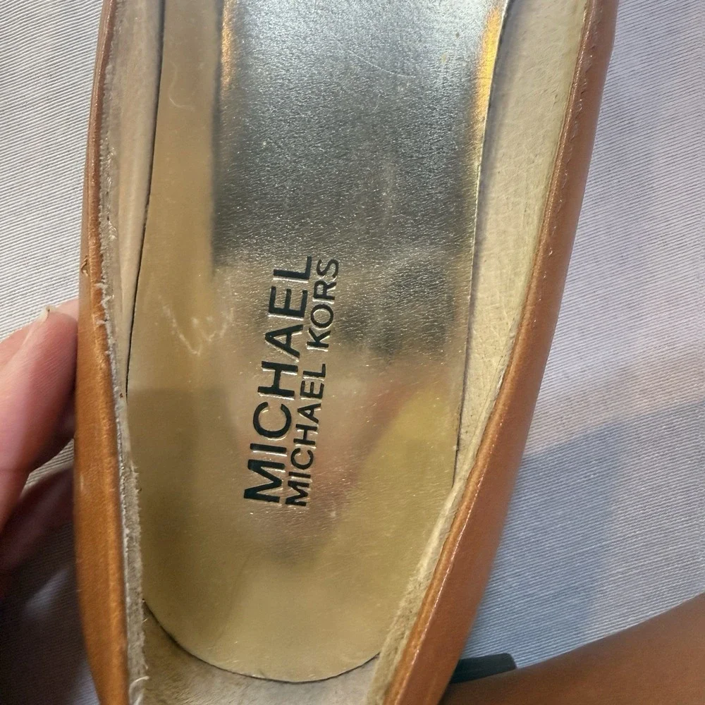 Michael Kors Open-Toe Ballerina Flat 8M Leather Quiet Luxury Preppy Office Brown